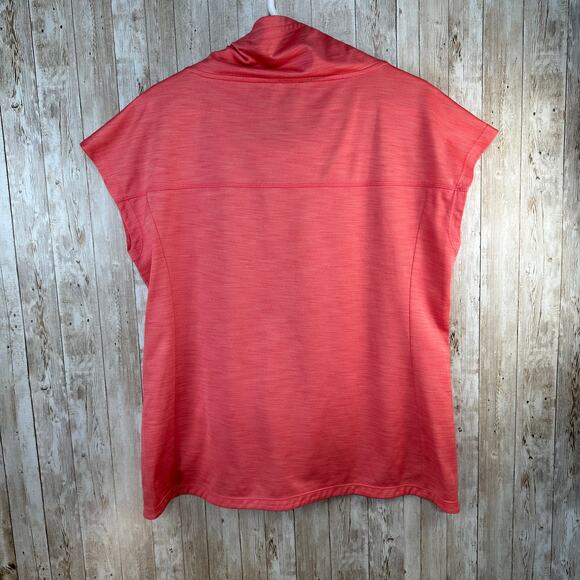 T by Talbots Active Top Women L Cowl Neck Short Sleeve Split Hem Kangaroo Pocket - Picture 2 of 7